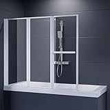 Duschmeister Faltwand für Badewanne 140x146cm Badewannenaufsatz 3 teilig mit Handtuchhalter mit Nano Versiegelung Badewannentür Tür für Badewanne