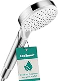 hansgrohe Crometta - wassersparender Duschkopf 9 l/min (EcoSmart), Handbrause mit 2 Strahlarten, runde Duschbrause (⌀ 100 mm), Sparduschkopf mit Antikalk-Funktion, Weiß/Chrom