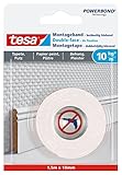 tesa Montageband Tapete&Putz, 10 kg Haltekraft pro Meter - starkes, doppelseitiges Montageklebeband zur Befestigung auf Gips und Tapeten - 1,5 m x 19 mm