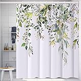 PHANPINT Duschvorhang mit 12 Haken,Textil Anti-schimmel Wasserdicht Waschbar Duschvorhänge,180x200cm Shower Curtains für Badezimmer, Maschinenwaschbar, Schnell Trocknend (Grün)